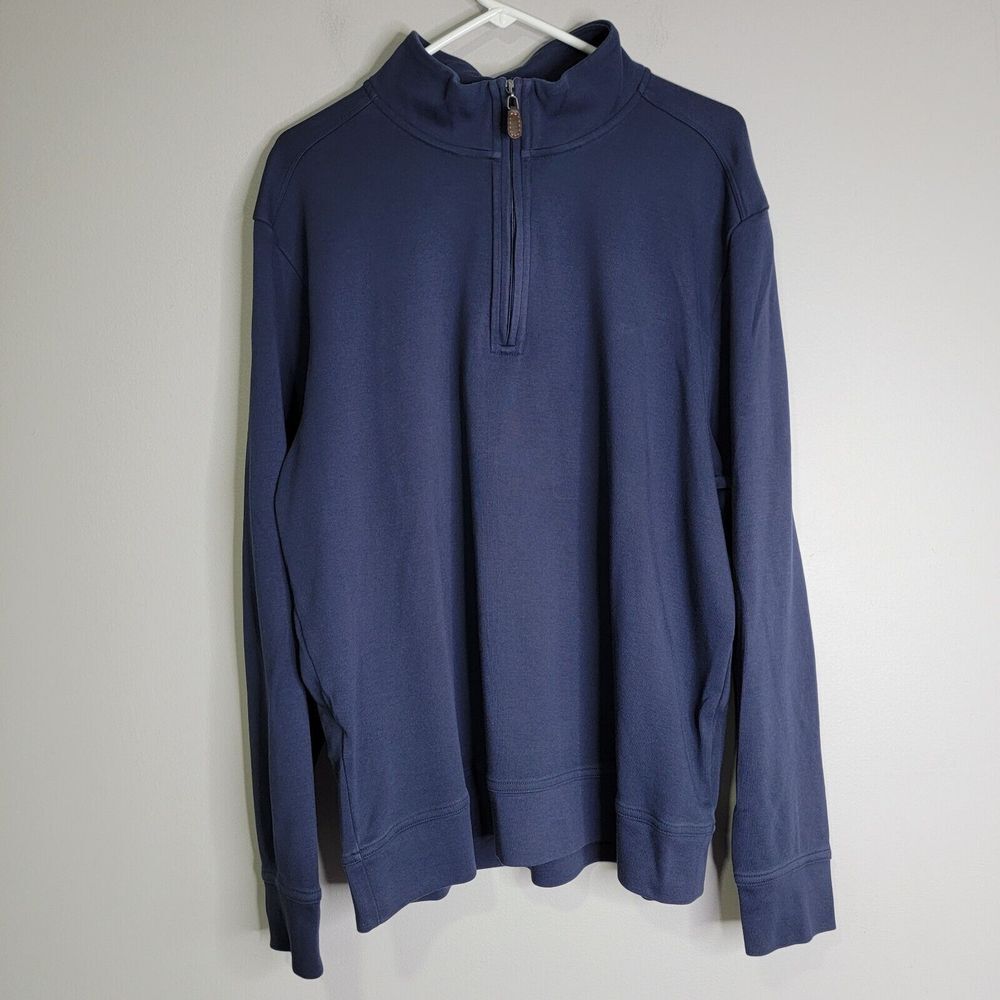 Tommy Bahama Sweater Mens XL 1/4 Zip Pullover Navy Blue Pima Cotton